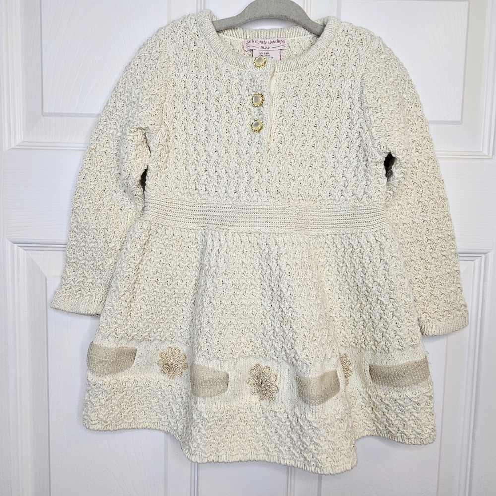 Catherine Malandrino Girls Cream Long Sleeve Formal Dress Ribbon Accents 24M